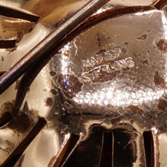 1940s Vintage Napier Sterling Flower Brooch Gold Vermeil Brutalist Style - Picture 5 of 8